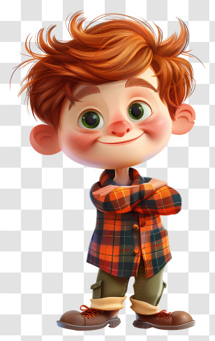 Tartan Day - Smiling Red-Haired Cartoon Boy With Plaid Shirt Transparent PNG