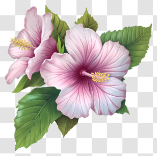 Rose Of Sharon Icon - Light Pink Hibiscus Flower With Leaves Transparent PNG