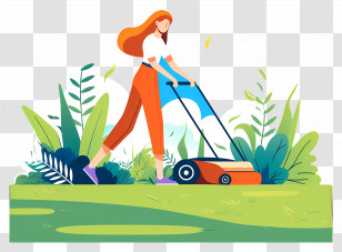 Lawn Mowers - Woman Mowing Lawn Illustration Transparent PNG