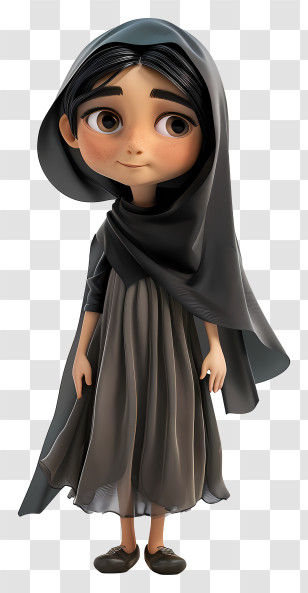 Cartoon Woman With Veil - Adorable Animated Girl Transparent PNG