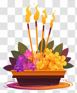 Krathong - Vibrant Floral Offering With Incense Transparent PNG