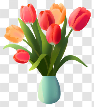 Vase - Vase With Red And Orange Tulips Transparent PNG