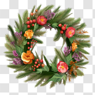 Christmas Wreath - Floral And Pine Decorative Holiday Wreath Transparent PNG