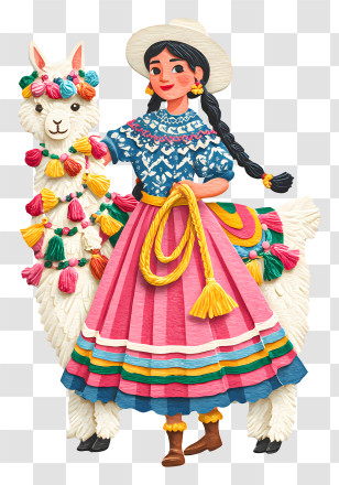 Woman With Llama - Woman With Colorful Llama Transparent PNG