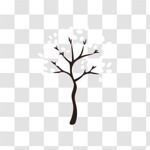 Cherry Blossom Tree - Minimalist Bare Tree Silhouette Transparent PNG