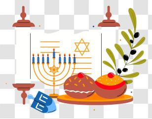 Torah - Hanukkah Menorah With Donuts And Decorations Transparent PNG
