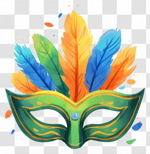 Brazilian Carnival Mask - Decorative Mask With Colorful Feathers Transparent PNG