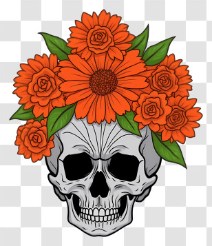 Halloween Skull Flowers - Floral Skull Illustration Transparent PNG