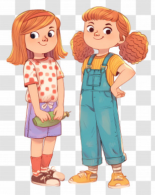 Girl Child Day - Two Cute Girls In Casual Outfits Transparent PNG