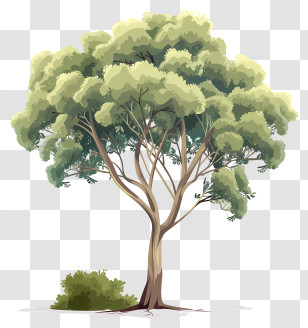 Tree - Single Tree And Bush In Nature Art Transparent PNG