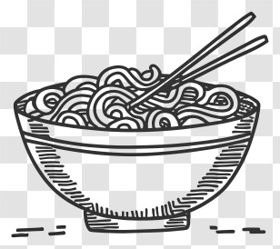 Chinese Noodle Soup - Bowl Of Noodles With Chopsticks Line Art Transparent PNG