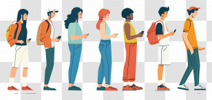 People In Queue - People Standing In Line With Phones Transparent PNG