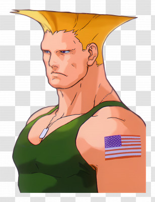 Guile - Animated Muscular Military Man In Green Tank Top Transparent PNG