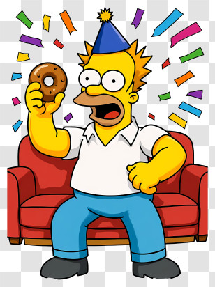 Homer Simpson - Yellow Cartoon Man Celebrating With Donut Transparent PNG