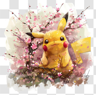 Pikachu - Pikachu With Cherry Blossom Scene Transparent PNG