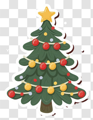 Christmas Tree - Decorated Christmas Tree With Ornaments And Star Topper Transparent PNG