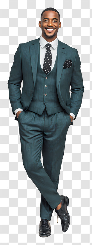 Businessman Full Body - Dapper Man In Teal Three-Piece Suit Transparent PNG