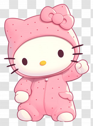 Hello Kitty In Pyjama - Hello Kitty In Pink Outfit Transparent PNG