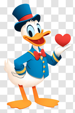 Donald Duck Holding Heart - Duck With Heart In Cartoon Style Transparent PNG