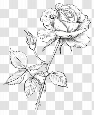 Rose - Black And White Rose Sketch Drawing Transparent PNG