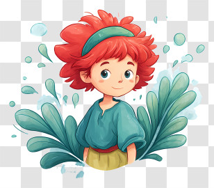 Ponyo - Playful Red-haired Child With Water Splash Transparent PNG