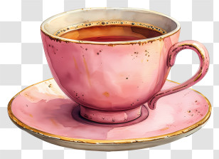 Tea Cup - Pink Ceramic Tea Cup With Saucer Transparent PNG