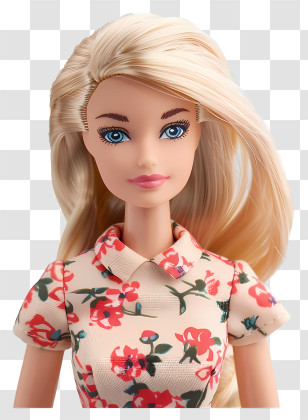 Barbie - Blonde Doll In Floral Dress Transparent PNG