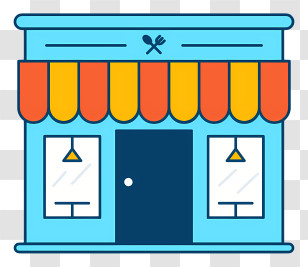 Small Store Front - Blue Restaurant With Colorful Awning Transparent PNG