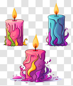 Dripping Wax Candles - Colorful Melting Wax Candles With Flames Transparent PNG