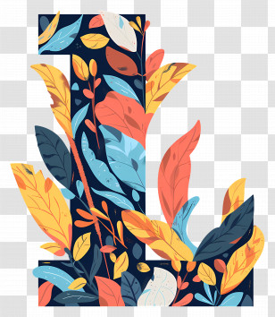 Letter L - Decorative Letter L With Colorful Leaves Pattern Transparent PNG