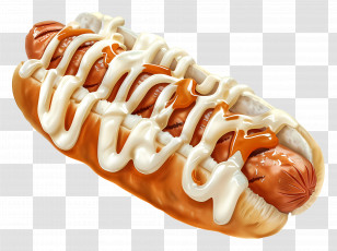 Hot Dog - Delicious Hot Dog With Sauces Transparent PNG