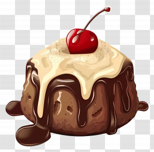 Vanilla Lava Cake - Chocolate Dessert With Cherry Topping Transparent PNG