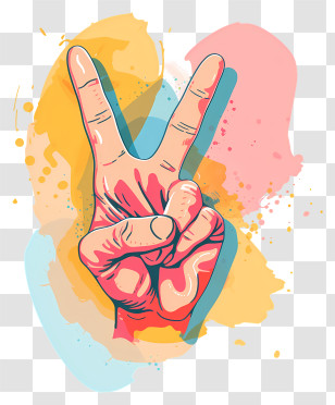Two Fingers Raised Up - Colorful Peace Sign Hand Gesture Transparent PNG
