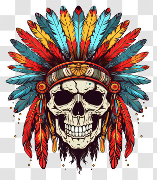 Skull - Skull With Tribal Feather Headdress Illustration Transparent PNG