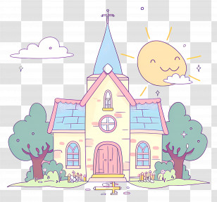 Church Clipart - Cute Doodle House With Sun Transparent PNG