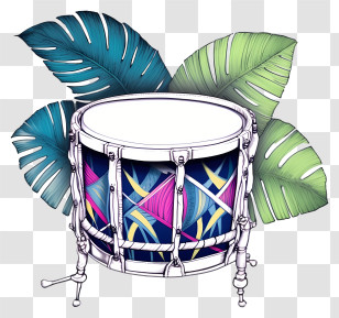 Small Drum - Colorful Drum With Tropical Leaves Transparent PNG