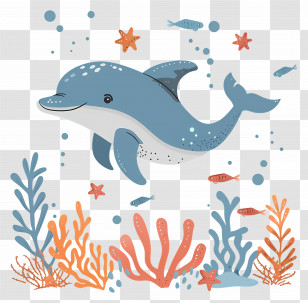 Cute Dolphin - Playful Dolphin With Coral Reef Illustration Transparent PNG