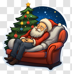 Cartoon Character - Santa Resting By The Christmas Tree On A Cozy Evening Transparent PNG