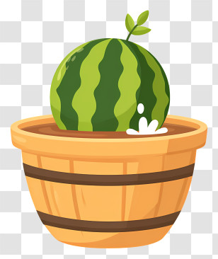 Watermelon Submerged In Wooden Bucket - Watermelon In Pot Illustration Transparent PNG