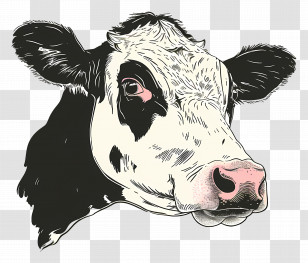Cow - Detailed Black And White Cow Head Illustration Transparent PNG
