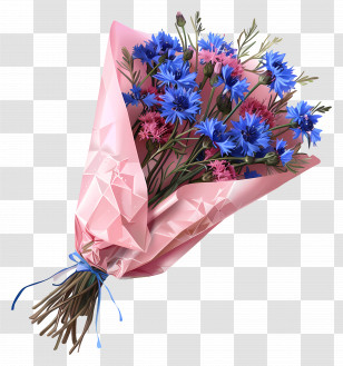 Cornflowers Bouquet - Beautiful Flower Bouquet With Blue And Pink Blooms Transparent PNG