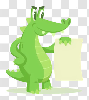 Cartoon Alligator - Green Alligator Holding Paper Transparent PNG