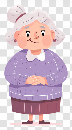Old Woman - Elderly Woman In Purple Sweater Illustration Transparent PNG