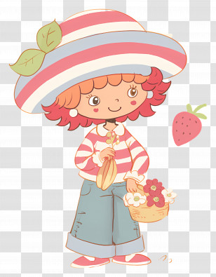 Strawberry Shortcake - Girl With Striped Hat And Basket Transparent PNG