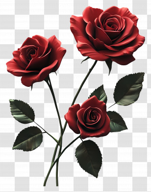 Valentines Day Roses - Beautiful Red Rose With Stem And Leaves Transparent PNG