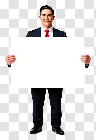 Businessman Holding Blank Placard - Businessman Holding Blank Sign Transparent PNG