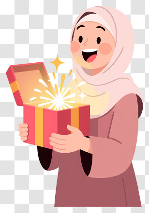 Muslim Woman Holding Gift Box - Surprised Woman In Pink Hijab Opening Gift Transparent PNG