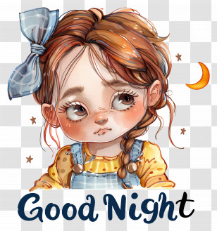 Good Night - Good Night Illustration With Cute Girl Transparent PNG