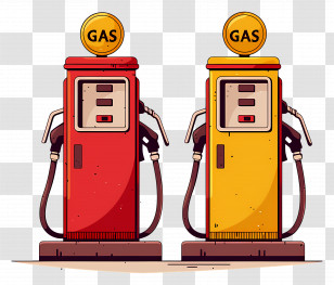 Gas Station - Red And Yellow Gasoline Pumps Illustration Transparent PNG