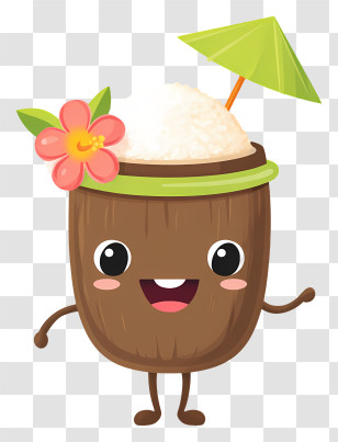 Kawaii Coconut Drink - Cute Coconut Drink With Umbrella Transparent PNG